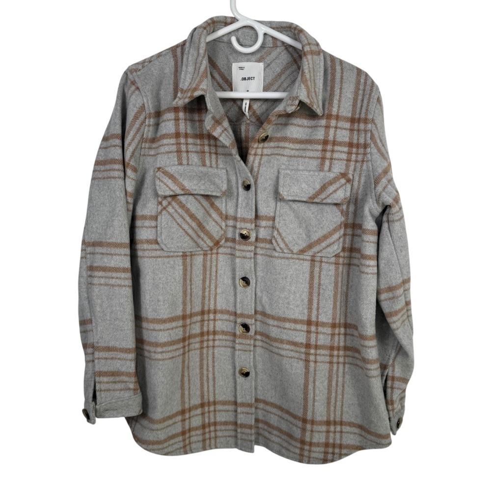 Object Vera Owen Long Sleeve Wool Blend Shacket, Gray/Multi, Size 40 (US 8)